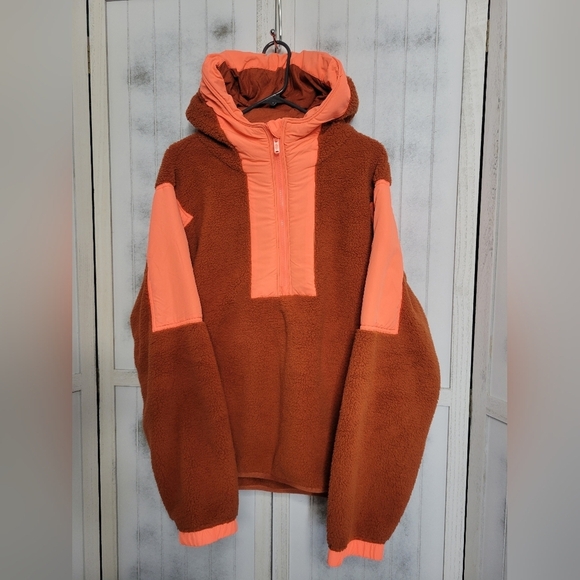 NWOT Free People Lead The Pack Half Zip Fleece Pop Over Hooded Jacket - Picture 2 of 10